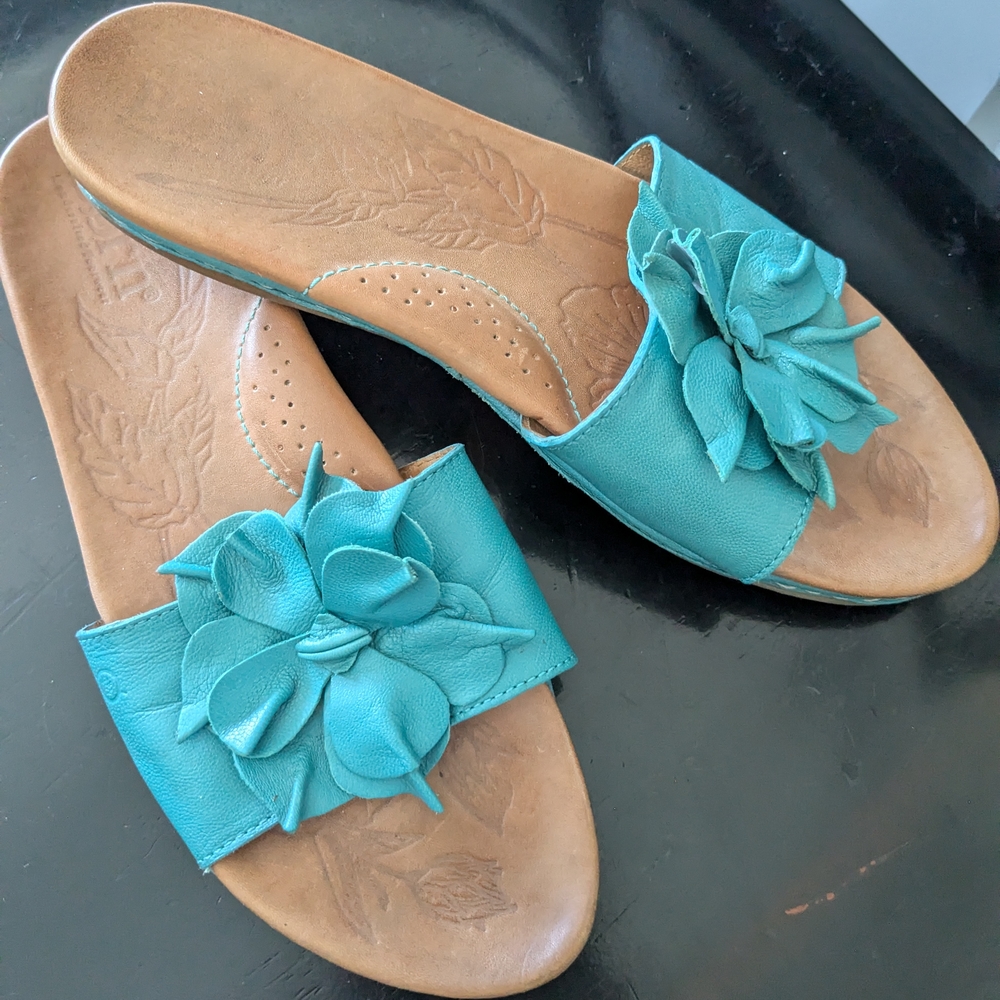 Born Teal Floral Leather Slide Sandals - Picture 4 of 7